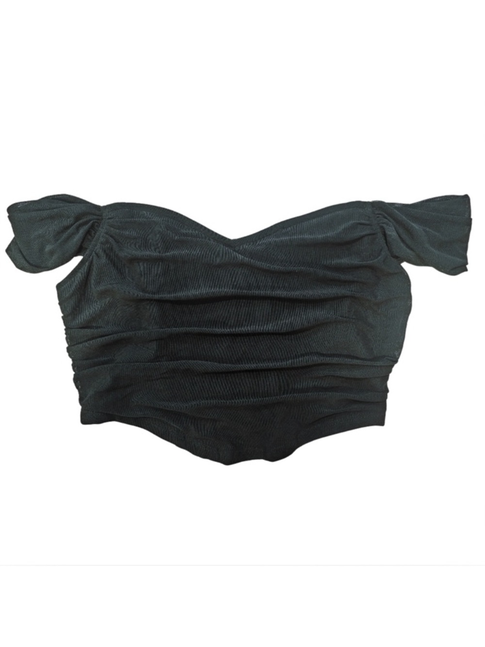 off-shoulder corset size LARGE ruched mesh top with sweetheart neckline